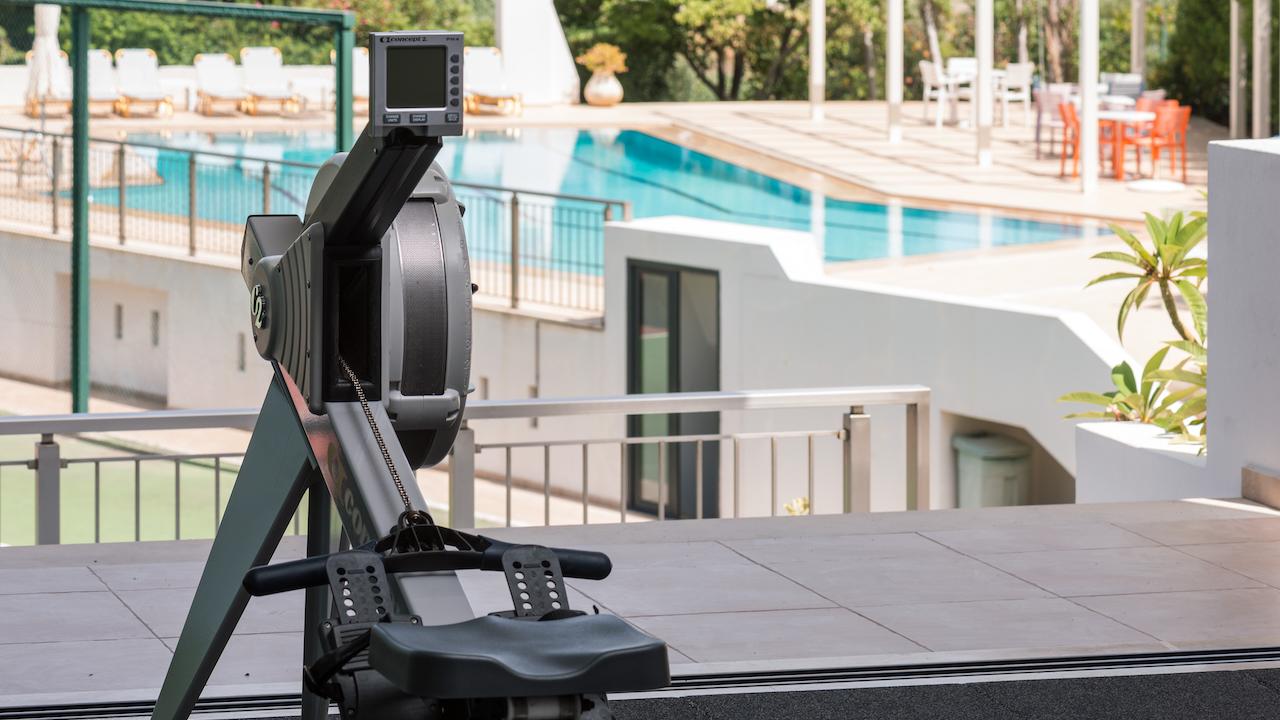 Training equipment with pool view