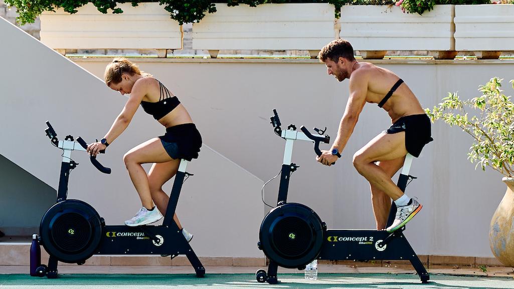 Assault bikes outdoors